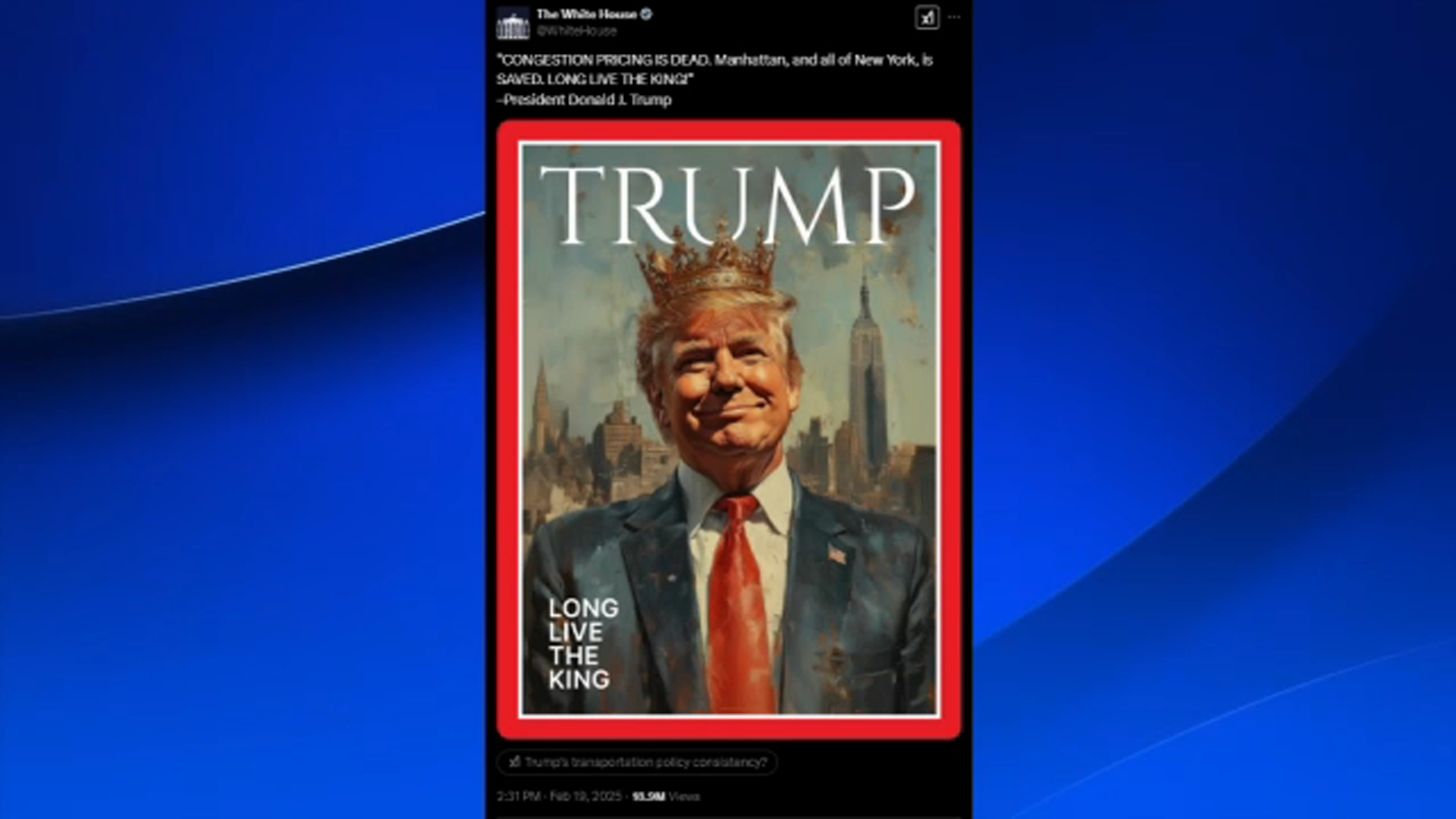  Trump calls himself ‘king’ after DOT strikes down NYC’s controversial congestion pricing program