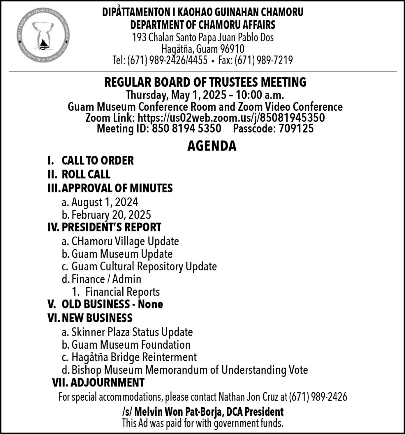 CHamoru Affairs Meeting May 1