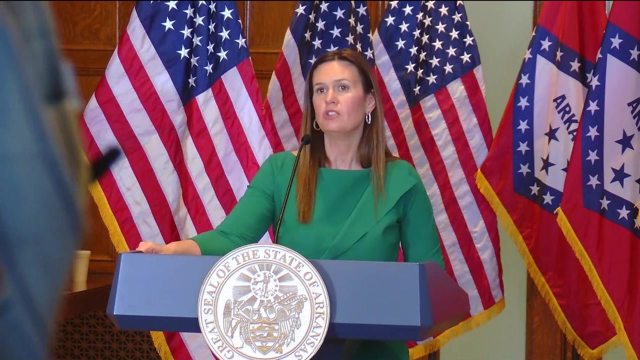 Arkansas Gov. Sarah Huckabee Sanders speaks on the final day of the 95th General Assembly