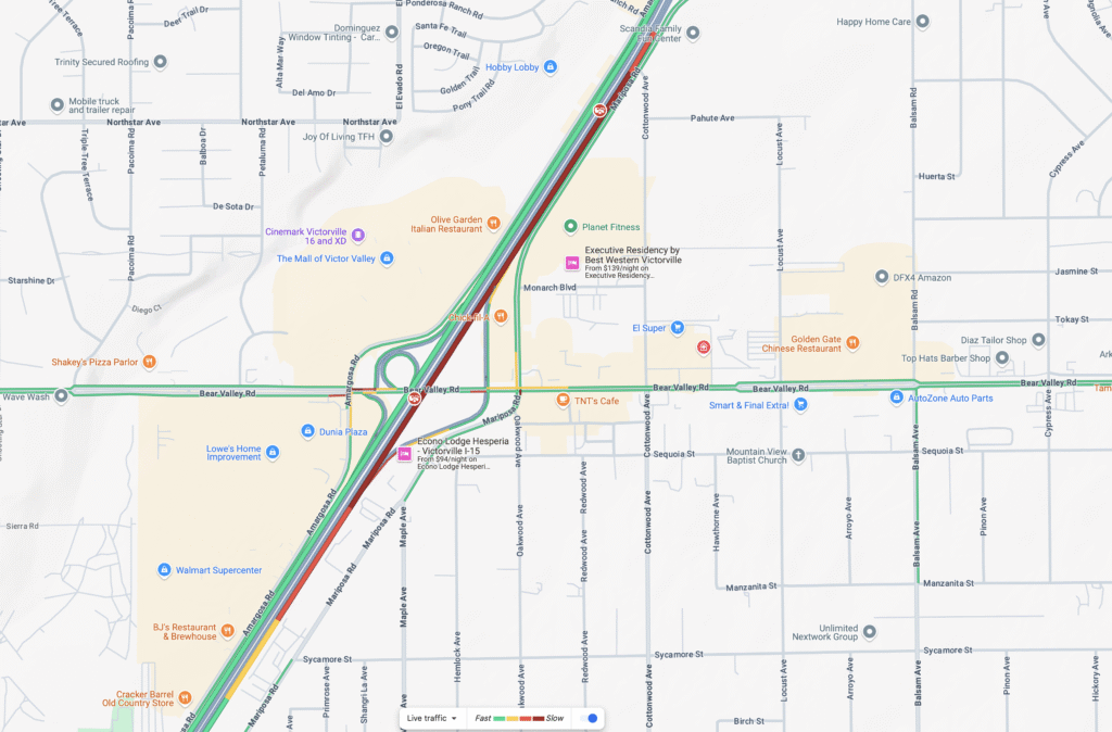 Traffic collision involving SUV, sedan, and big rig causes delays on northbound I-15 in Victorville