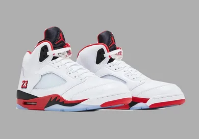 Retailer Photos Of Air Jordan 5 Fire Red “Black Tongue” Unveiled
