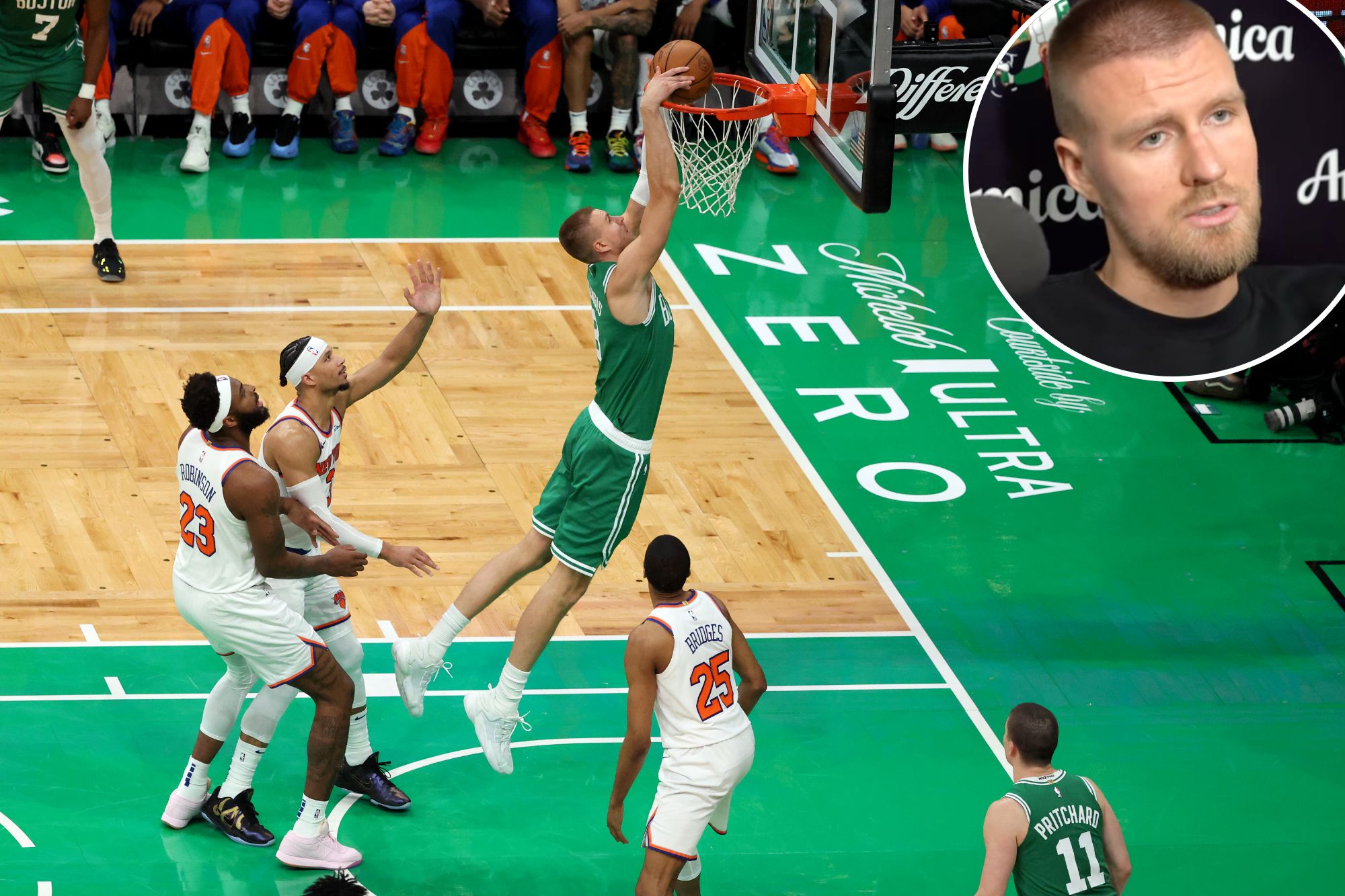 Kristaps Porzingis can only watch shocking Celtics collapse with mystery illness limiting him