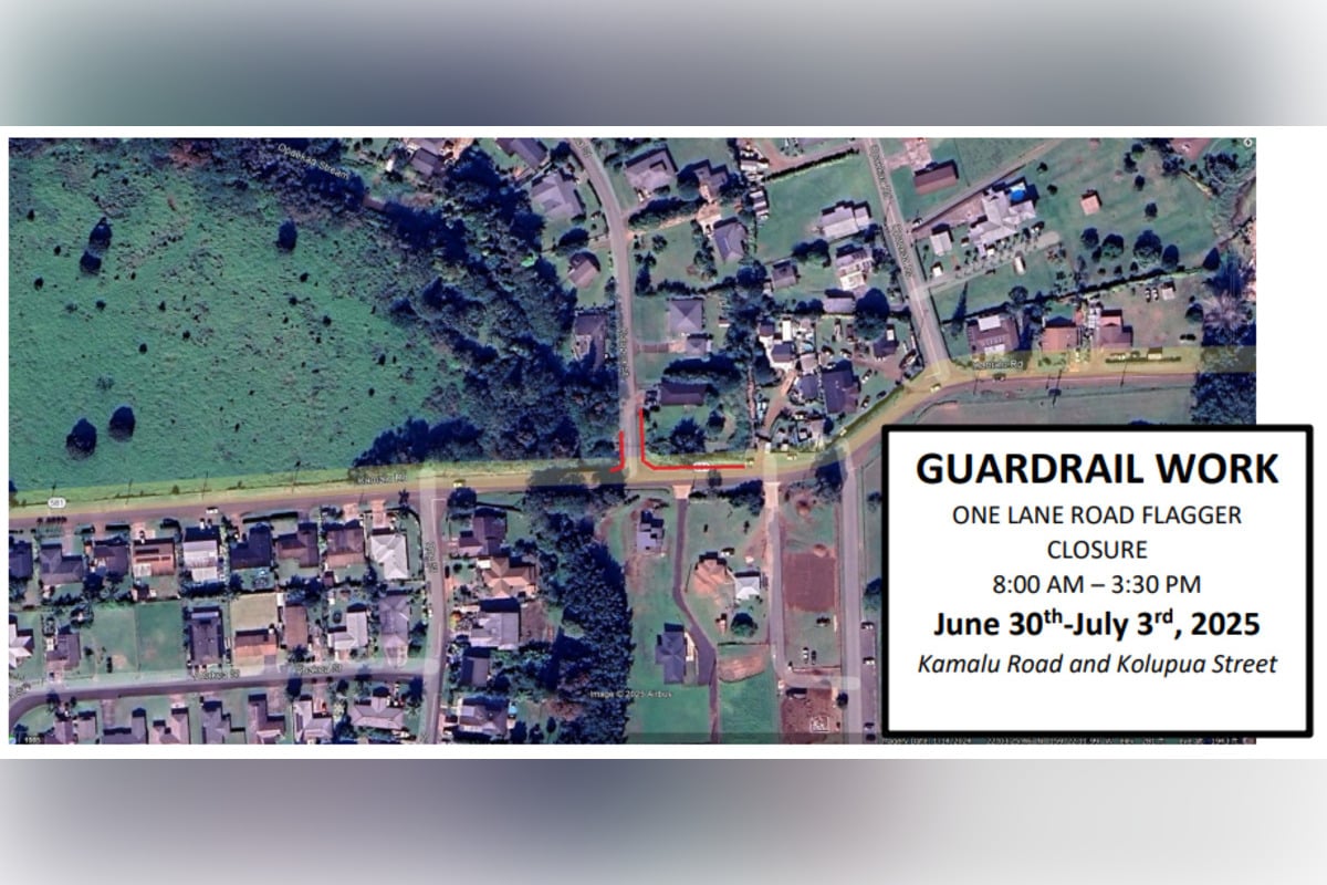 Expect Traffic Delays in Kapa‘a Due to Guardrail Repairs on Kamalu Road and Kolupua Street