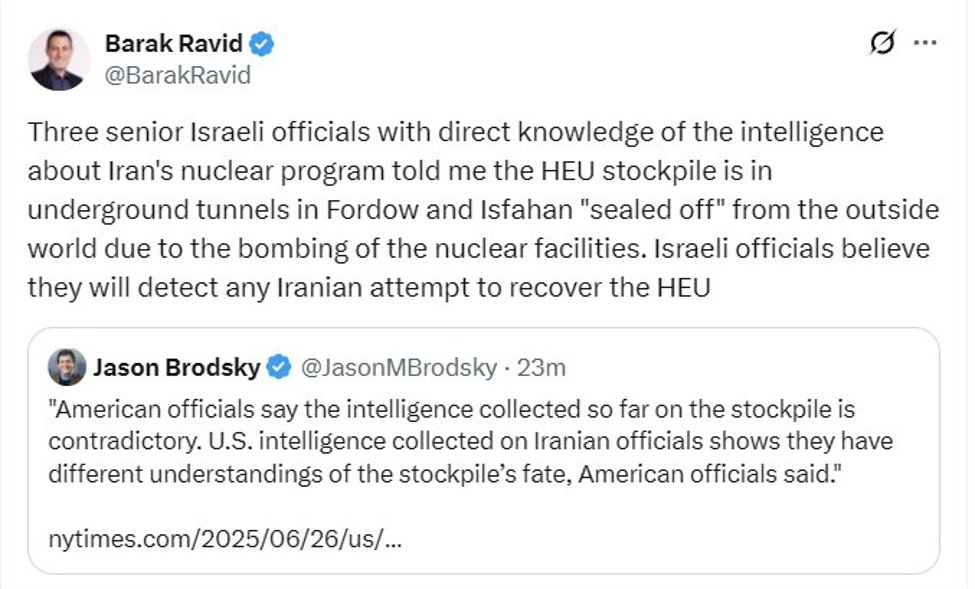  Reports that Iran’s enriched uranium is stored in protected underground tunnels