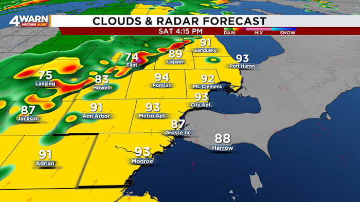 Timing out strong to severe thunderstorms moving into Metro Detroit on Saturday
