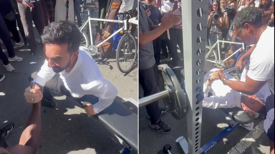  Mamdani struggles with bench press at Brooklyn event