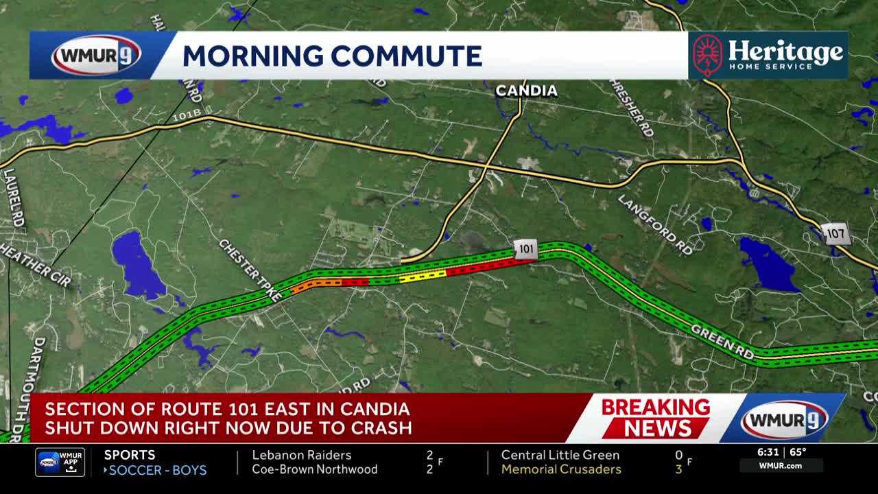 Crash shuts down section of Route 101 in Candia