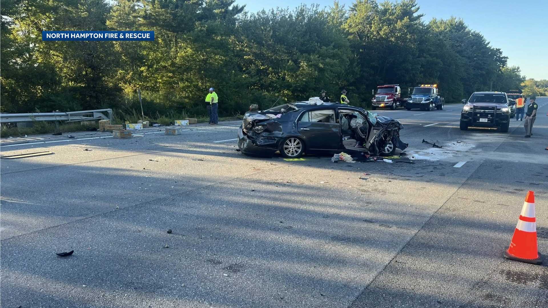 Six hospitalized after vehicle crosses over I-95 median, causing crash in North Hampton
