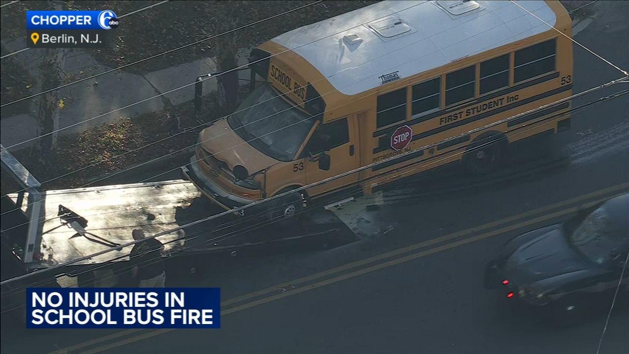 Bystanders help evacuate people from burning school bus in Berlin, New Jersey