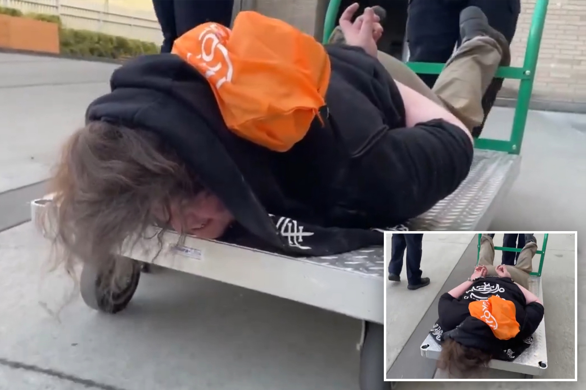  ICE posts viral video of cuffed Portland protester being wheeled away on flatbed cart