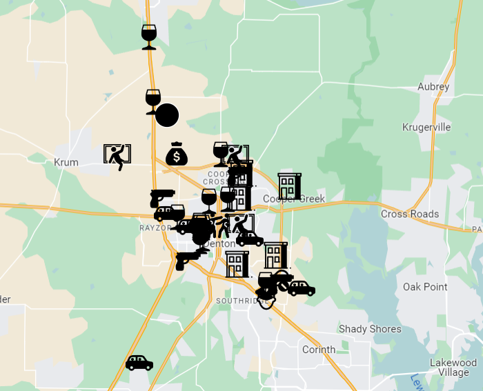 Denton blotter mapped: Police reports from Nov. 3-9, 2025