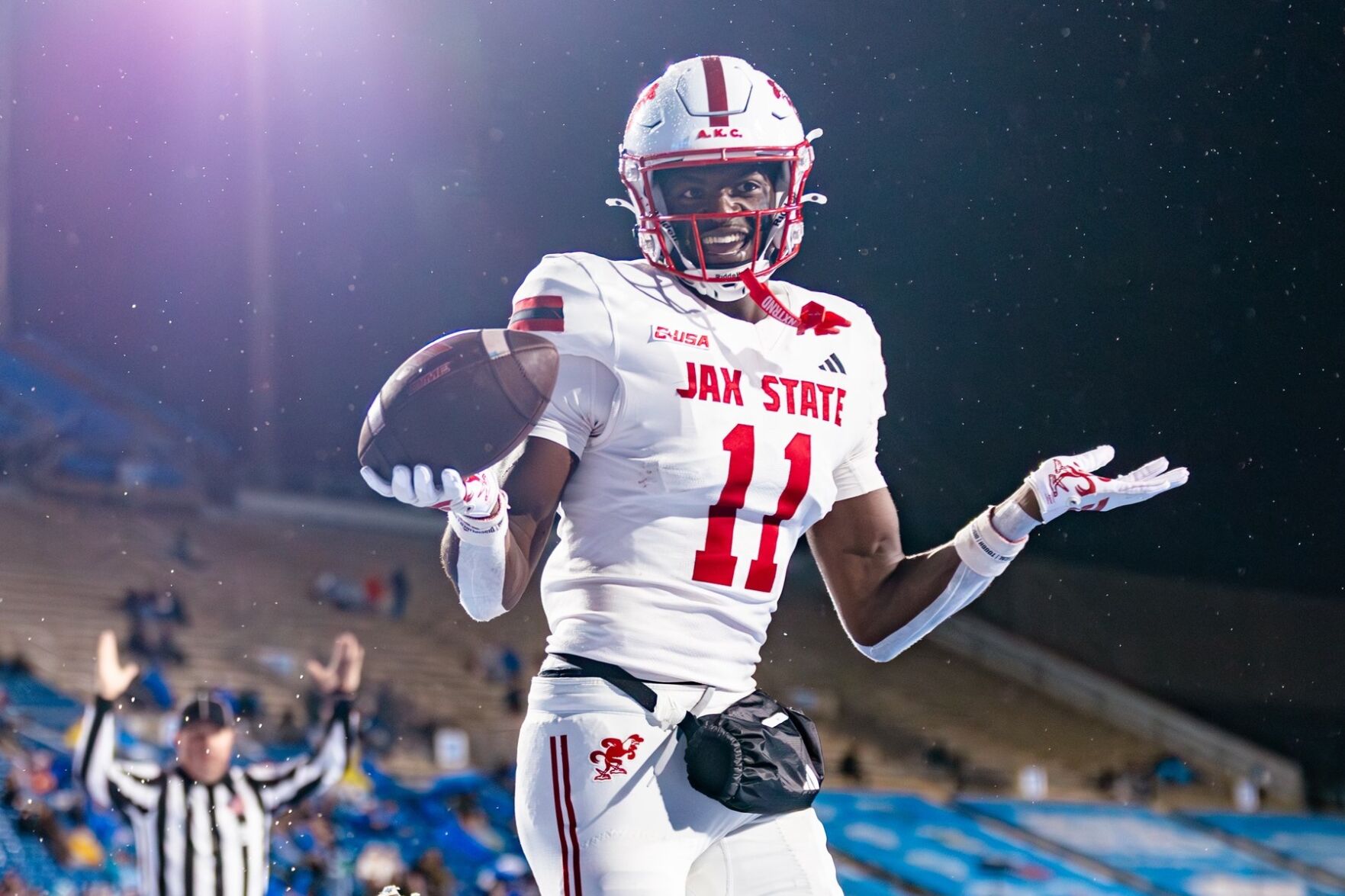 STANDING TALL: Jax State’s 6-foot-8 Johnson rises above as an impact pass-catcher