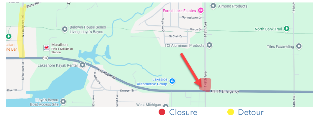 Access to northbound 148th Avenue to close at M-104 for water valve repair