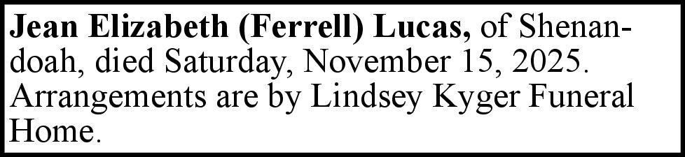 Jean Elizabeth (Ferrell) Lucas