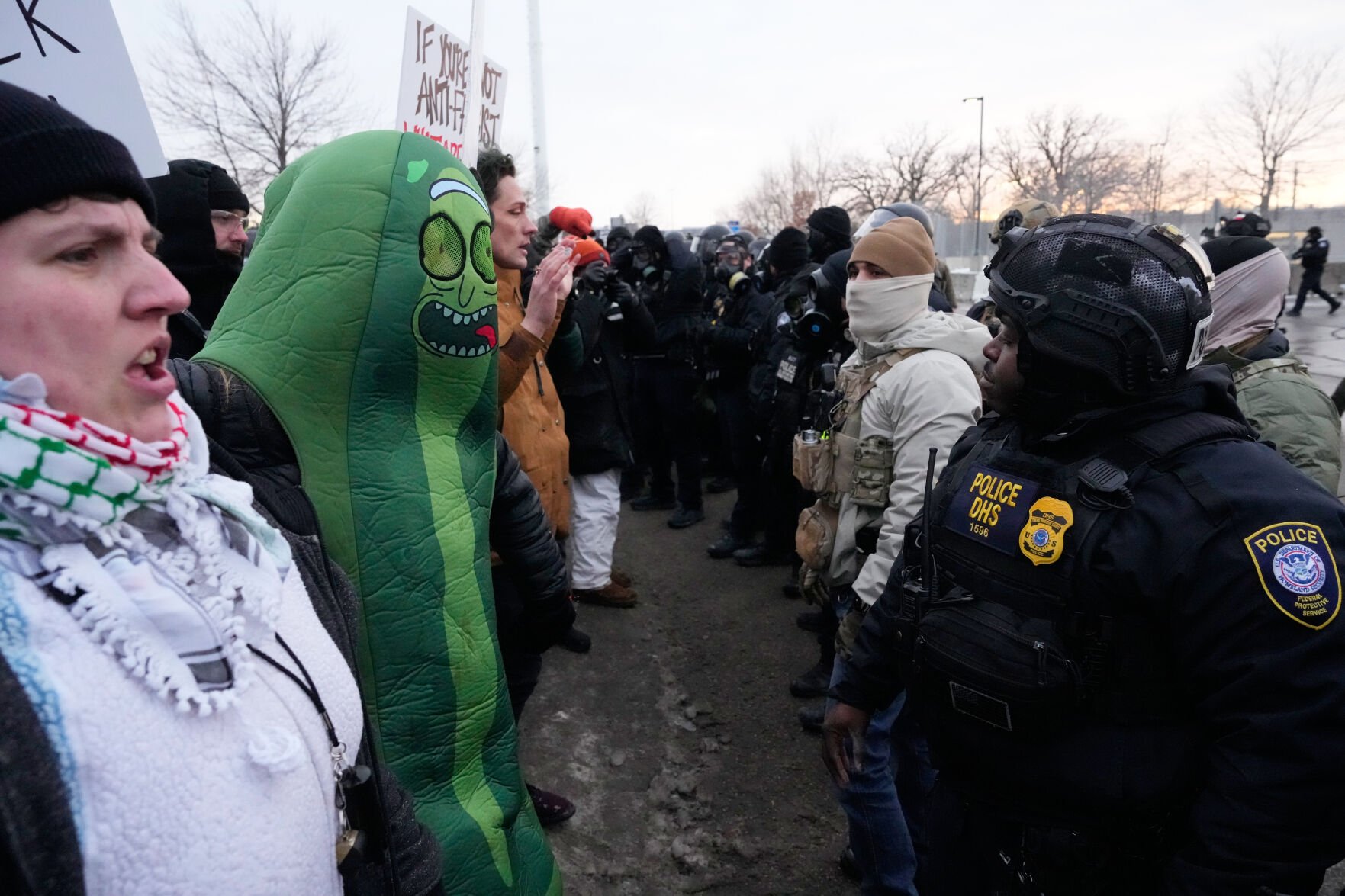 Owatonna native dresses as Pickle Rick to protest ICE