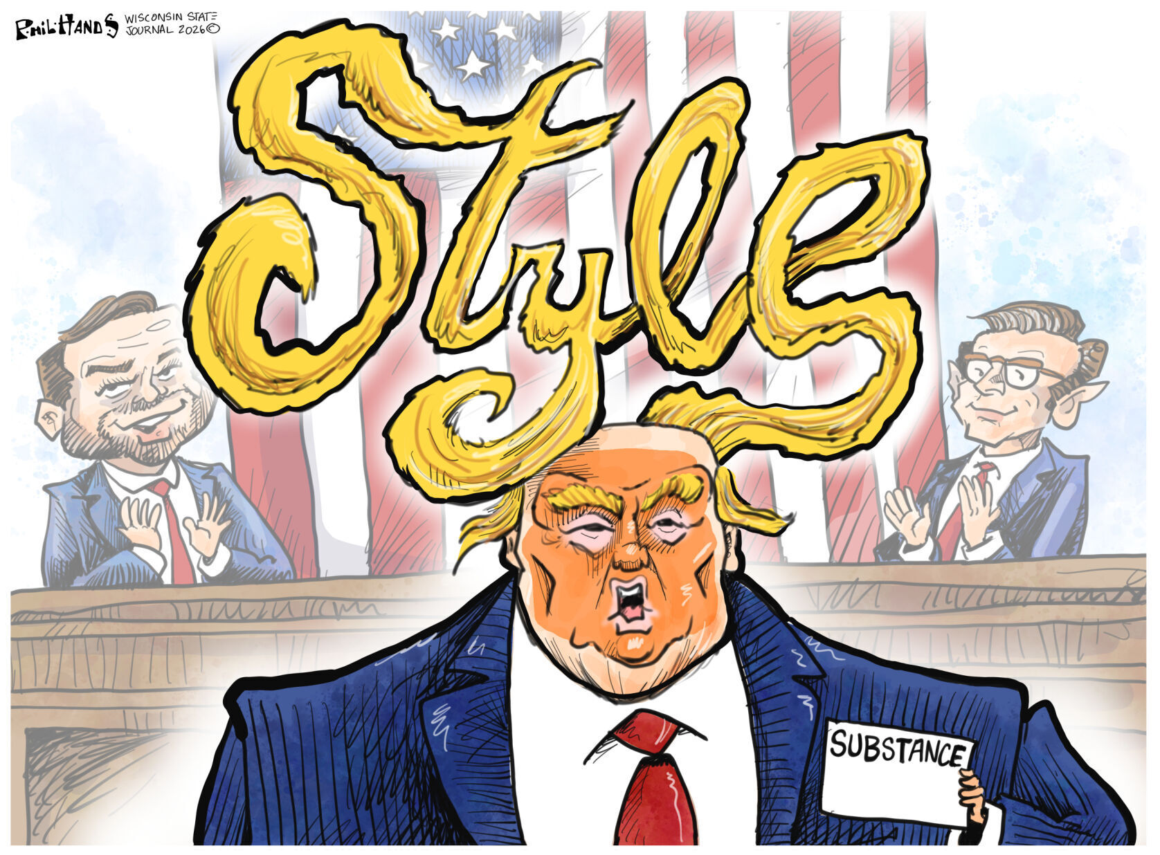 Donald Trump’s State of the Union was style over substance in Phil Hands’ cartoon