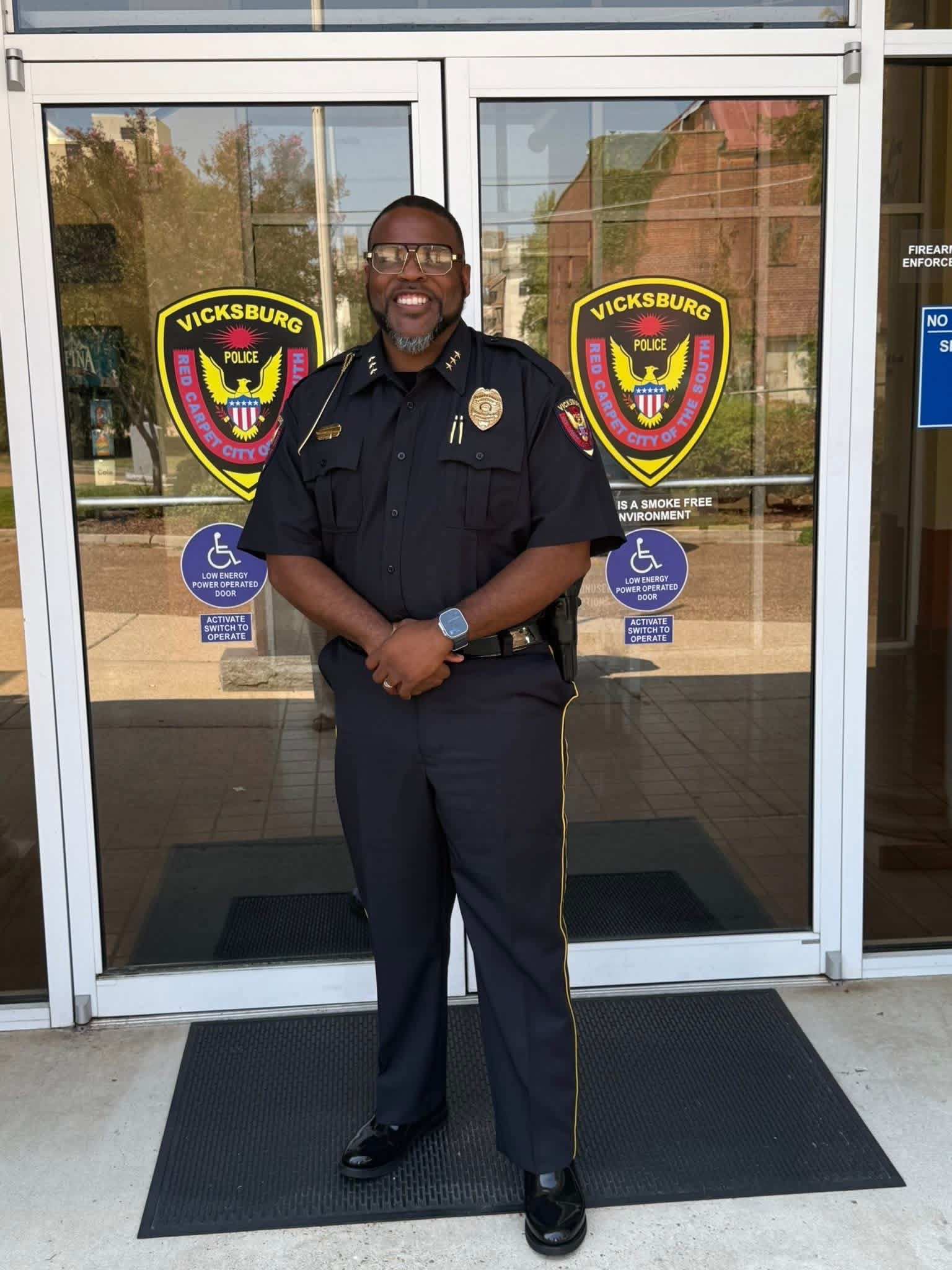 FIRST RESPONDERS: Tommy Curtis, Deputy Chief of Vicksburg Police Department, brings a smile and commitment to his work