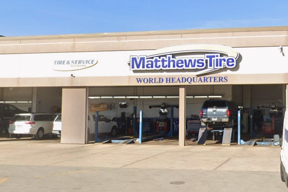 3 injured after vehicle crashes into Matthew Tire location