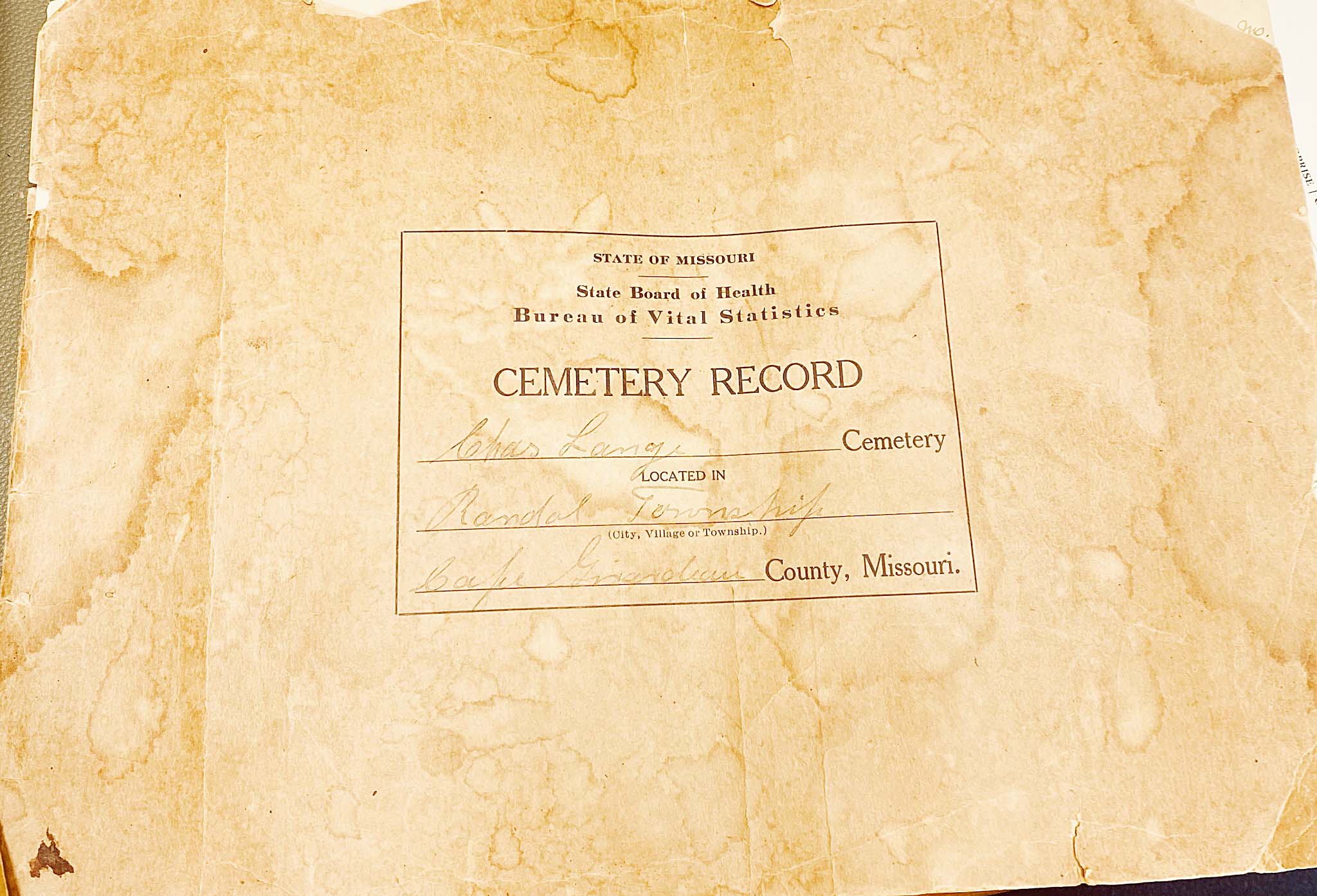 Local History: Lange Cemetery book
