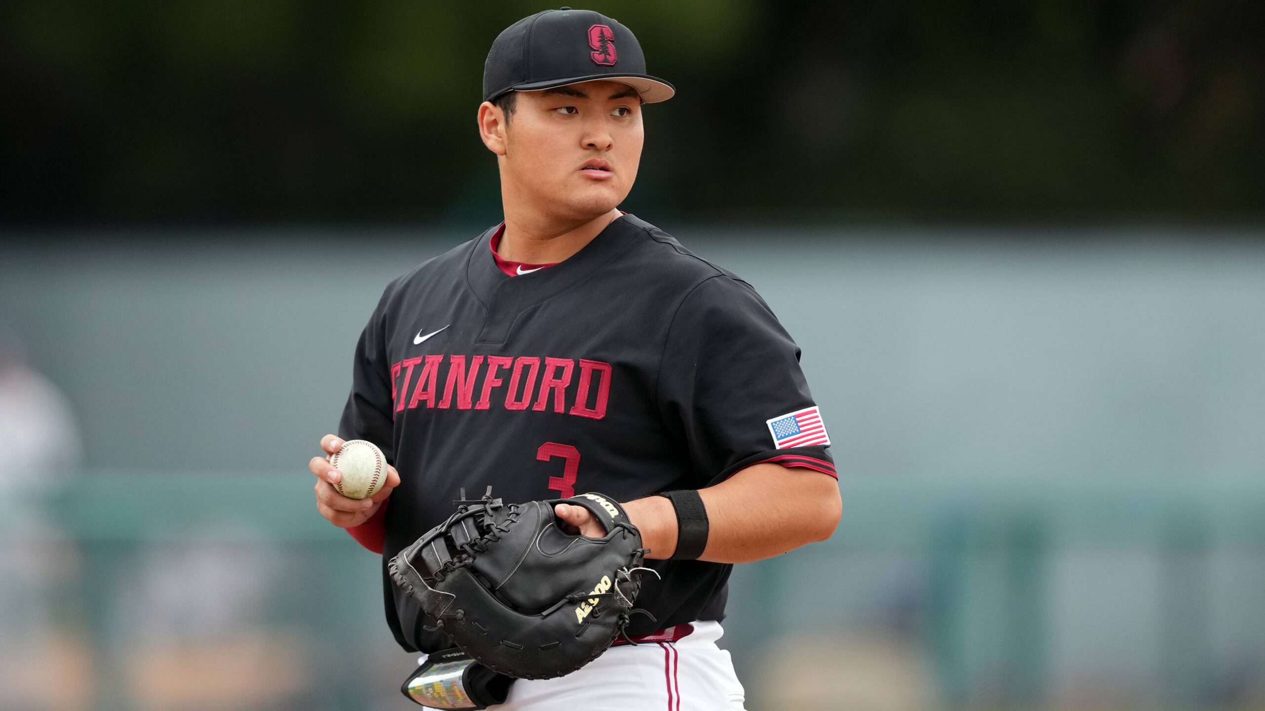 Stanford Cardinal first baseman Rintaro Sasaki (3) at Sunken Diamond.
