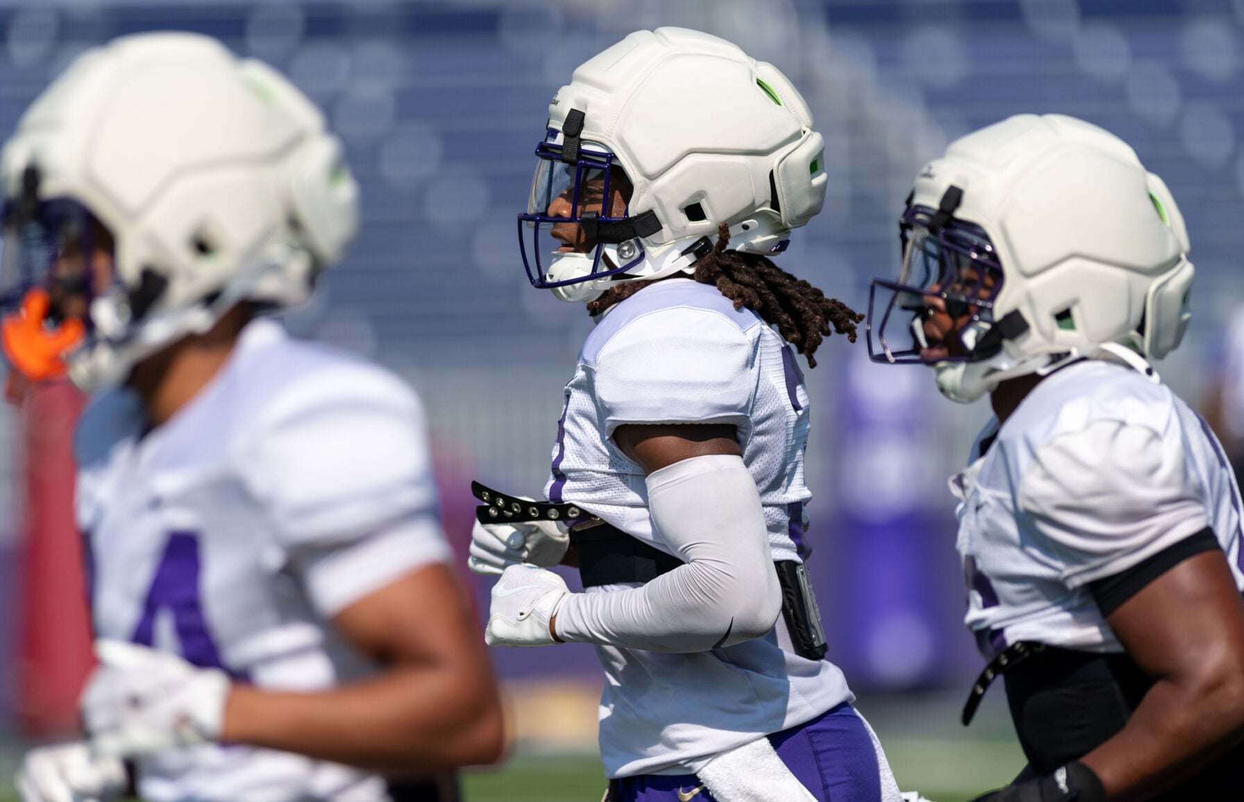 JMU football receivers, secondary pushing each other during preseason
