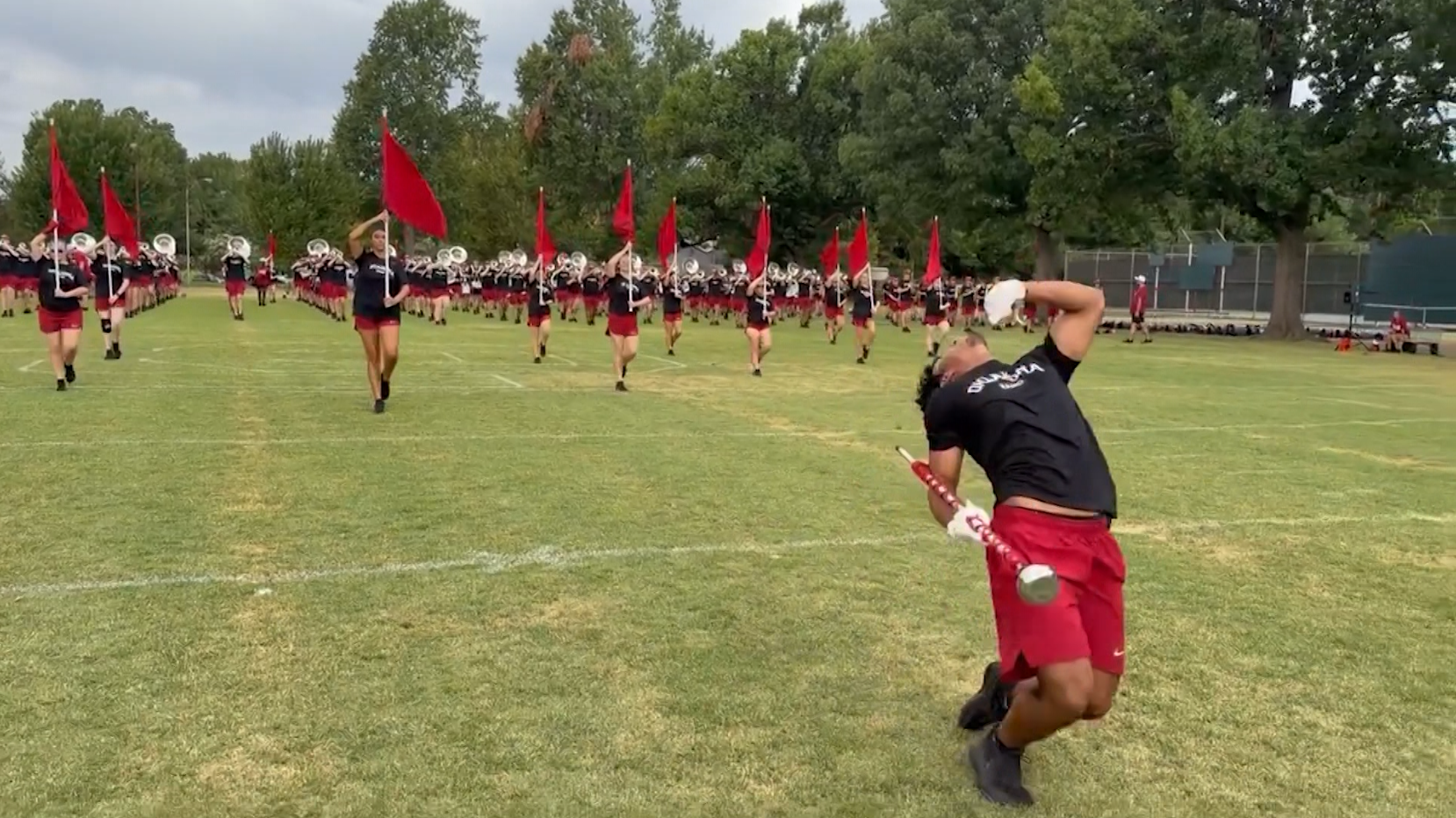 University of Oklahoma’s Pride of Oklahoma band prepares for gameday in triple-digit heat